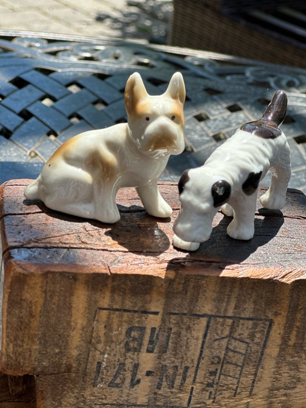 Vintage Japan Dog Figurines Pair Terrier Puppy Mini Ceramic Mid
